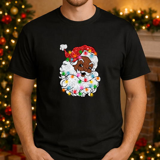 Merry Christmas Black Santa with Lights – Christmas Premade DTF Transfer