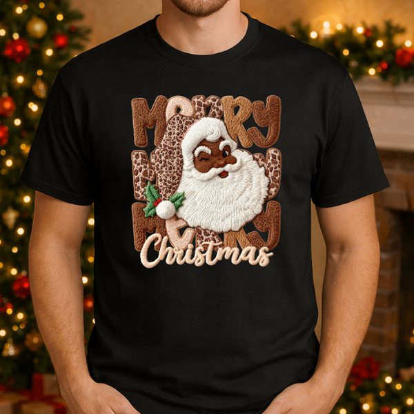 African American Santa Knit Texture – Christmas Holiday Premade DTF Transfer