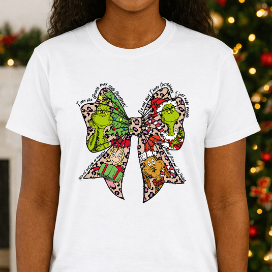 Grinch with Santa Hat and Present – Christmas Premade DTF Transfer