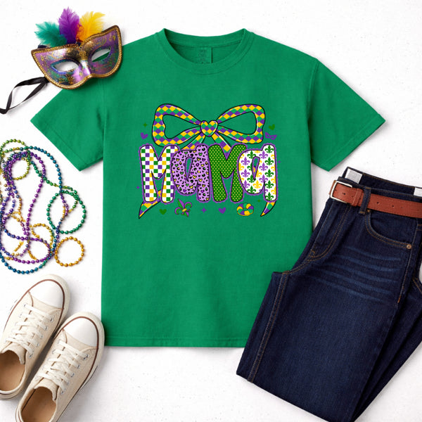 MAMA with Mardi Gras Masks & Beads – Mardi Gras Premade DTF Transfer