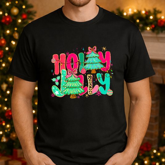 Black & White Checkered Bow with Holly – Christmas Premade DTF Transfer