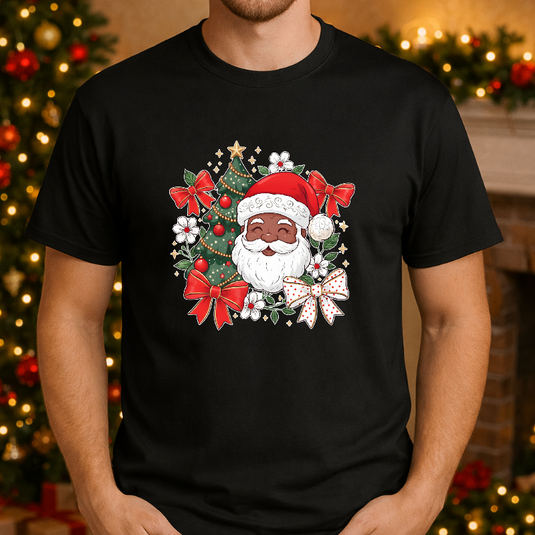 Stylized Black Santa Head with Red Hat – Christmas Premade DTF Transfer
