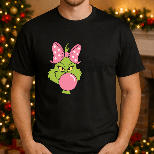 FEELING GRINCHY – Christmas Green Hand Pink Heart Premade DTF Transfer