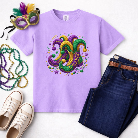 GET YOUR BEADS ON! Jester Hat & Beads – Mardi Gras Premade DTF Transfer