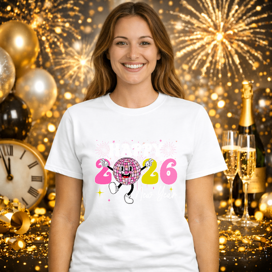 Groovy Happy New Year 2026 Disco Ball – New Years Premade DTF Transfer