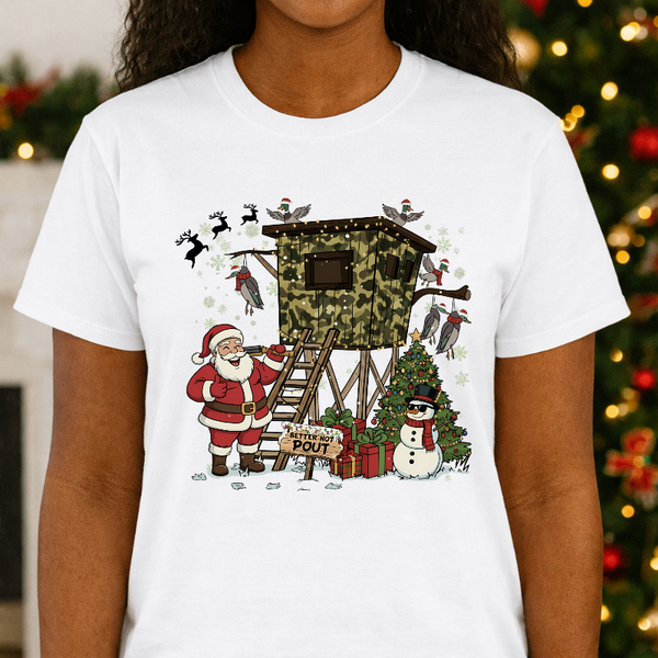 BETTER NOT POUT – Hunting Santa Snowman Ducks Christmas Premade DTF Transfer