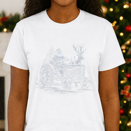 Halftone Santa on Tractor – Christmas Premade DTF Transfer