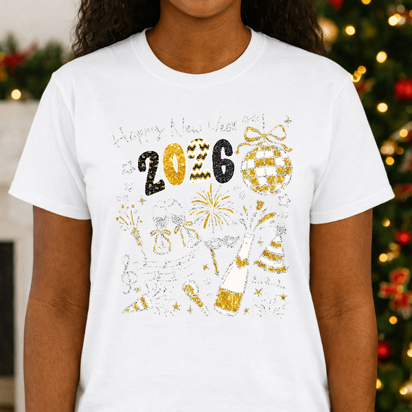 "HAPPY NEW YEAR" Silver Sparkle – New Years Premade DTF Transfer