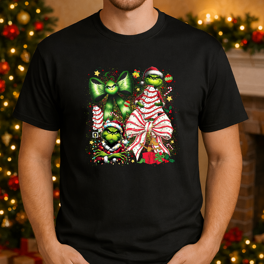 Festive Green Character Christmas Tree Cake – Christmas Premade DTF Transfer