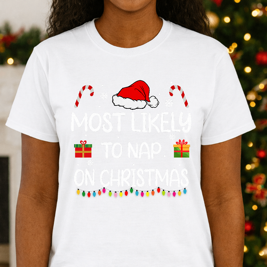 Most Likely To Nap On Christmas – Christmas Premade DTF Transfer