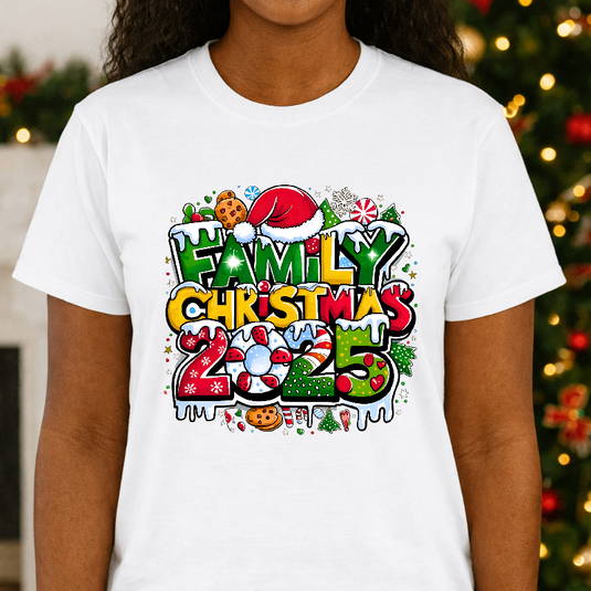 Family Christmas 2025 Vintage Truck & Trees – Christmas Premade DTF Transfer