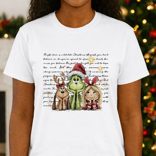 Retro Green Grinch Dog Character & Girl Christmas Premade DTF Transfer
