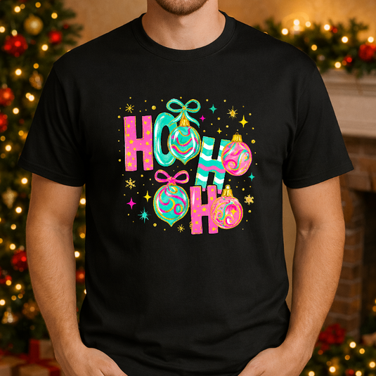 HO HO HO Pink Aqua Preppy Christmas Ornaments – Christmas Premade DTF Transfer