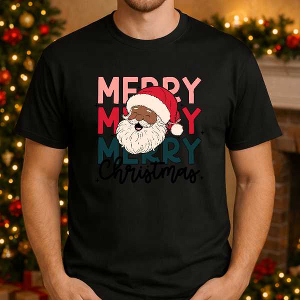 African American Santa MERRY MERRY CHRISTMAS – Christmas Premade DTF Transfer
