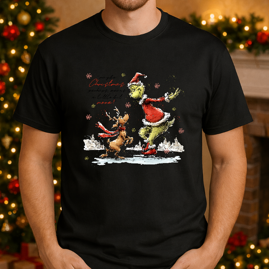 Green Character and Dog Ice Skating – Christmas Premade DTF Transfer