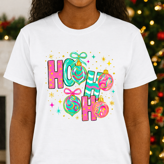 HO HO HO Pink Aqua Preppy Christmas Ornaments – Christmas Premade DTF Transfer
