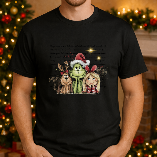 Retro Green Grinch Dog Character & Girl Christmas Premade DTF Transfer
