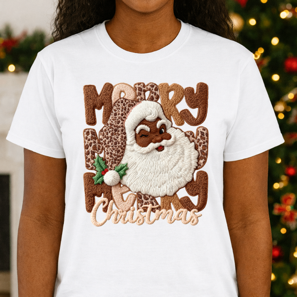 African American Santa Knit Texture – Christmas Holiday Premade DTF Transfer