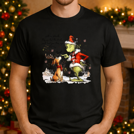 Green Grinch-like Character and Dog Boop – Christmas Premade DTF Transfer