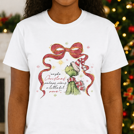 Green Christmas Character with Santa Hat – Holiday Premade DTF Transfer