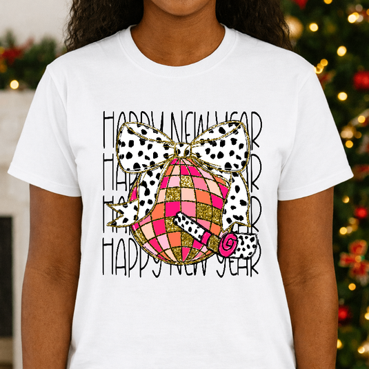 HAPPY NEW YEAR Disco Ball Celebration – New Years Premade DTF Transfer