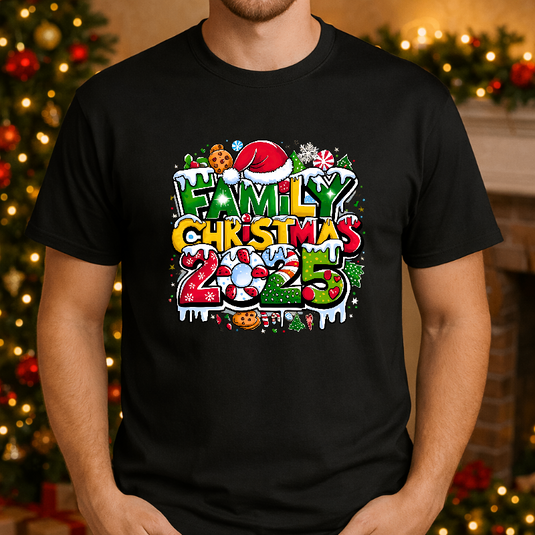 Family Christmas 2025 Vintage Truck & Trees – Christmas Premade DTF Transfer