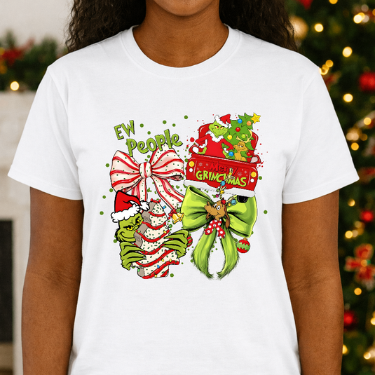 EW PEOPLE Grinch Santa Hat Christmas Premade DTF Transfer