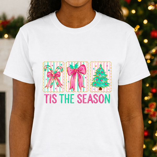TIS THE SEASON" Green Branch & Red Berries – Christmas Premade DTF Transfer