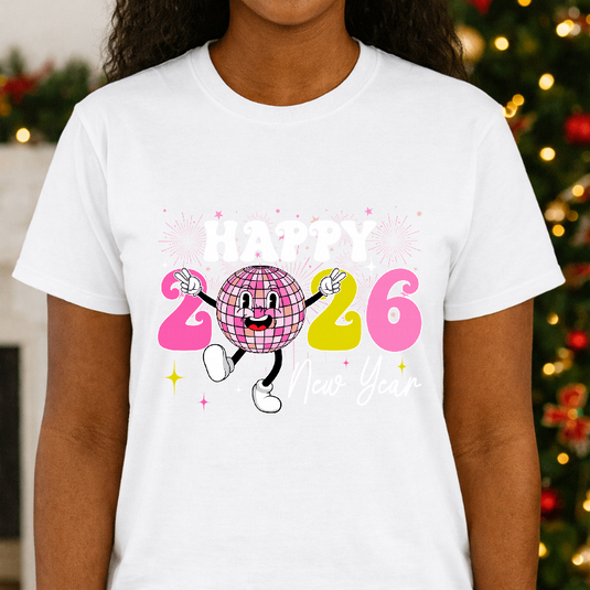 Groovy Happy New Year 2026 Disco Ball – New Years Premade DTF Transfer