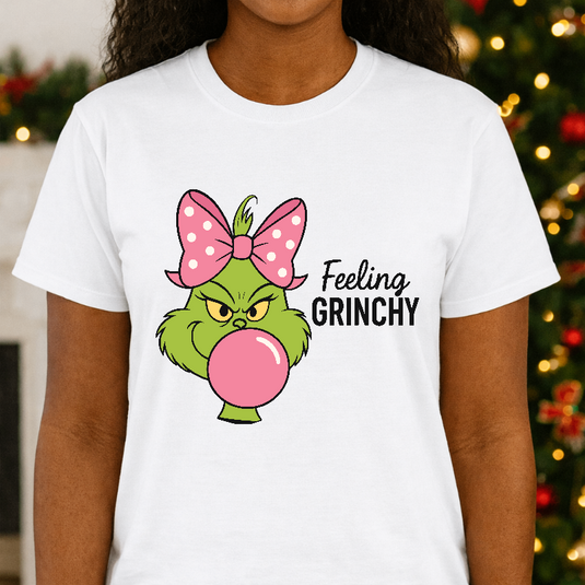 FEELING GRINCHY – Christmas Green Hand Pink Heart Premade DTF Transfer