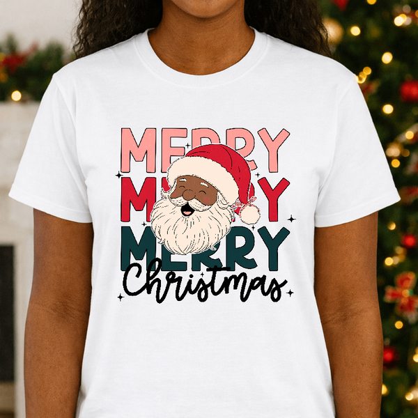 African American Santa MERRY MERRY CHRISTMAS – Christmas Premade DTF Transfer