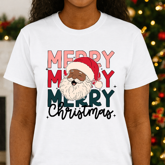 African American Santa MERRY MERRY CHRISTMAS – Christmas Premade DTF Transfer