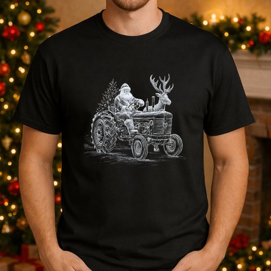 Halftone Santa on Tractor – Christmas Premade DTF Transfer
