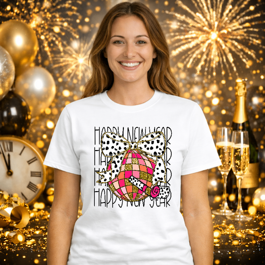 HAPPY NEW YEAR Disco Ball Celebration – New Years Premade DTF Transfer