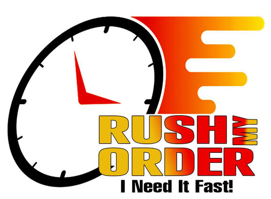 Logo with a clock and text 'Rush Order I Need It Fast!' on a white background