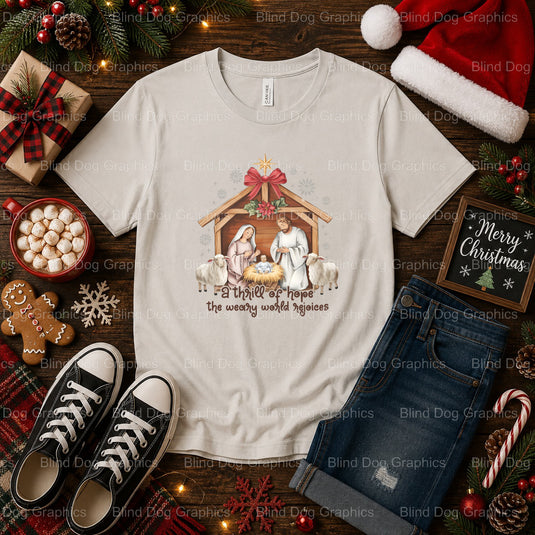 A THRILL OF HOPE THE WEARY WORLD REJOICES – Christmas Premade DTF Transfer (view 1 of 2) – by Blind Dog Graphics – Premade...