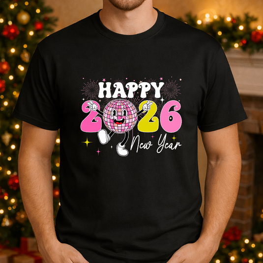 Groovy Happy New Year 2026 Disco Ball – New Years Premade DTF Transfer