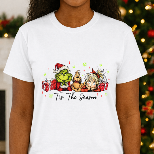 Green Dog Santa Hat Scarf Snowflakes – Christmas Premade DTF Transfer