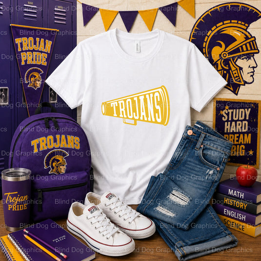 Alexandria Senior High School TROJANS Since 1928 Megaphone – Alexandria Senior High School Premade DTF Transfer (view 1 of...