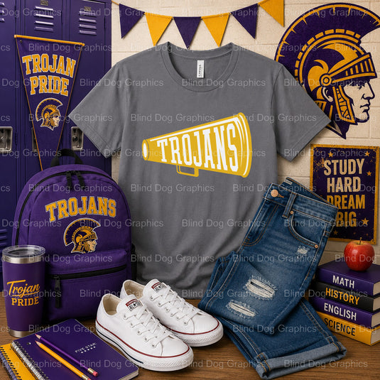 Alexandria Senior High School TROJANS Since 1928 Megaphone – Alexandria Senior High School Premade DTF Transfer (view 2 of...