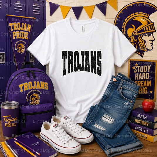 "ALEXANDRIA SENIOR HIGH TROJANS" Leopard Print T – Alexandria Senior High School Premade DTF Transfer (view 1 of 2) – by B...