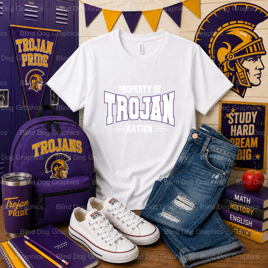 ALEXANDRIA SENIOR HIGH TROJANS 'Property of Trojan Nation' Distressed Helmet – Alexandria Senior High School Premade DTF T...