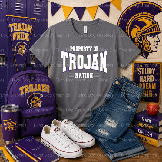 ALEXANDRIA SENIOR HIGH TROJANS 'Property of Trojan Nation' Distressed Helmet – Alexandria Senior High School Premade DTF T...