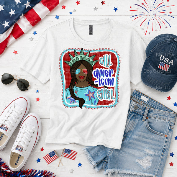 All American Girl – Fourth Of July DTF Transfer (view 1 of 2) – by Blind Dog Graphics – Premade Transfers – Fourth Of July...