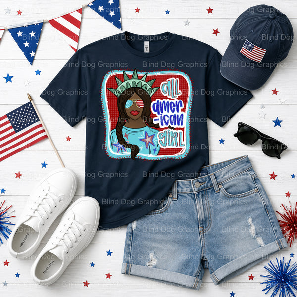 All American Girl – Fourth Of July DTF Transfer (view 2 of 2) – by Blind Dog Graphics – Premade Transfers – Fourth Of July...
