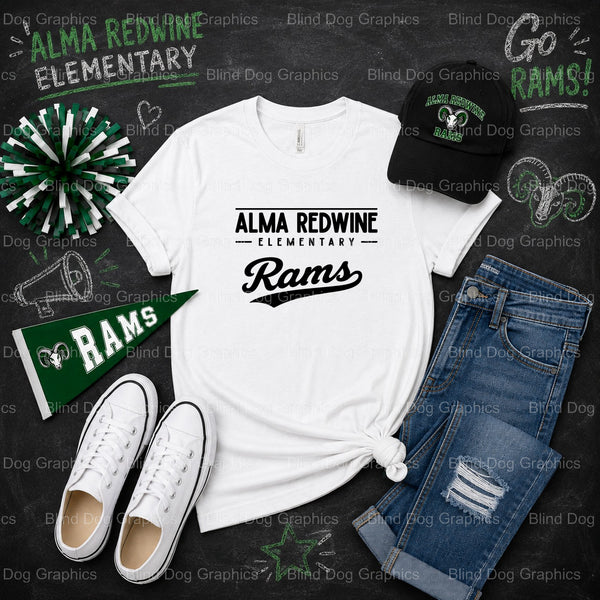 ALMA REDWINE ELEMENTARY RAMS – Alma Redwine Elementary Premade DTF Transfer (view 2 of 2) – by Blind Dog Graphics – Premad...
