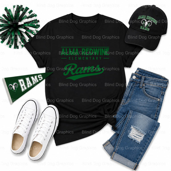 ALMA REDWINE ELEMENTARY RAMS – Alma Redwine Elementary Premade DTF Transfer (view 2 of 2) – by Blind Dog Graphics – Premad...