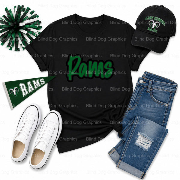 Alma Redwine Elementary RAMS School – Alma Redwine Elementary Premade DTF Transfer (view 2 of 2) – by Blind Dog Graphics –...