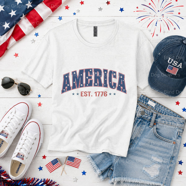 AMERICA 1776 – Fourth Of July DTF Transfer (view 1 of 2) – by Blind Dog Graphics – Premade Transfers – Fourth Of July, Pat...