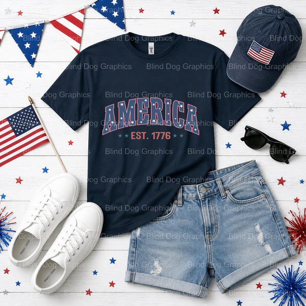 AMERICA 1776 – Fourth Of July DTF Transfer (view 2 of 2) – by Blind Dog Graphics – Premade Transfers – Fourth Of July, Pat...